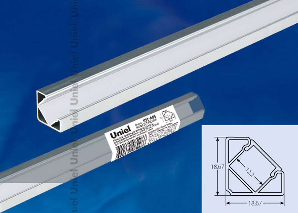 UFE-A03 SILVER 200 POLYBAG Накладной профиль для светодиодной ленты, анодированный алюминий. Длина 200 см. ТМ Uniel