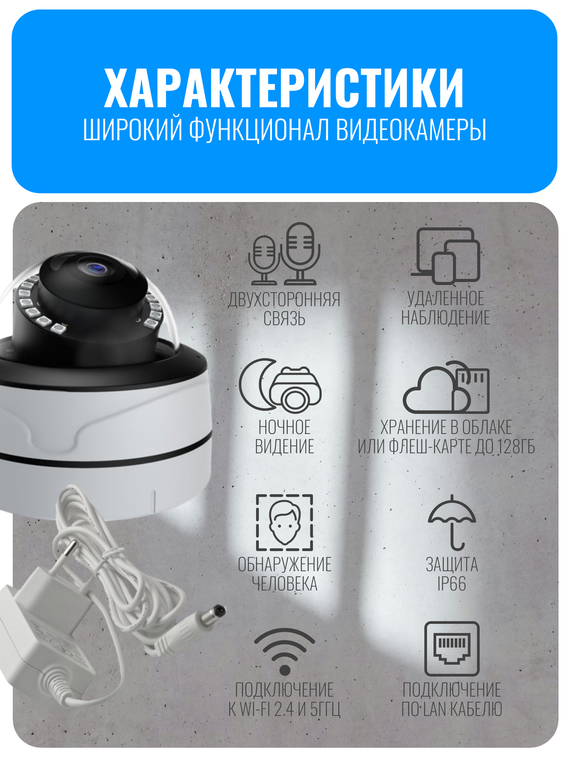 Камера видеонаблюдения Smart Aura, Wi-Fi/Ethernet, купольная, уличная