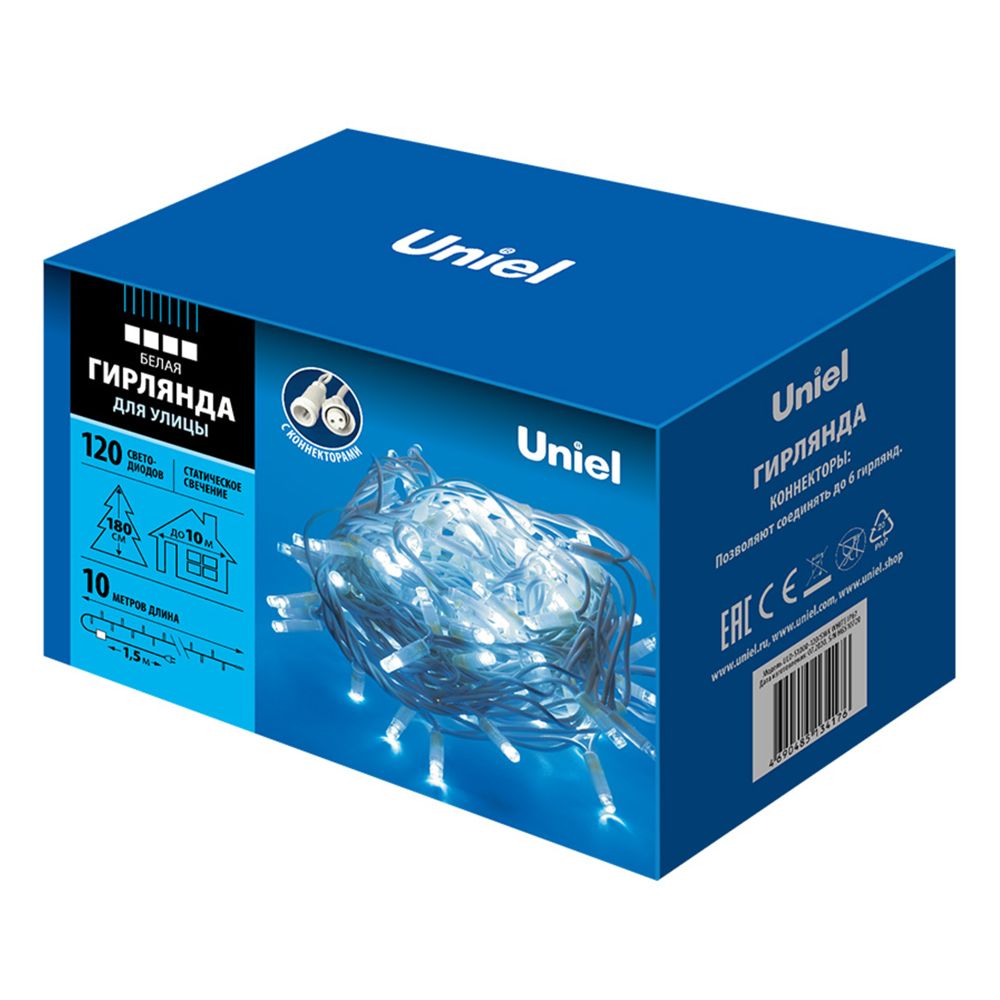 ULD-S1000-120-SWK WHITE IP67 Гирлянда светодиодная со статическим свечением. 10м. Соединяемая.120 светодиодов. Белый свет. Провод белый. ТМ Uniel