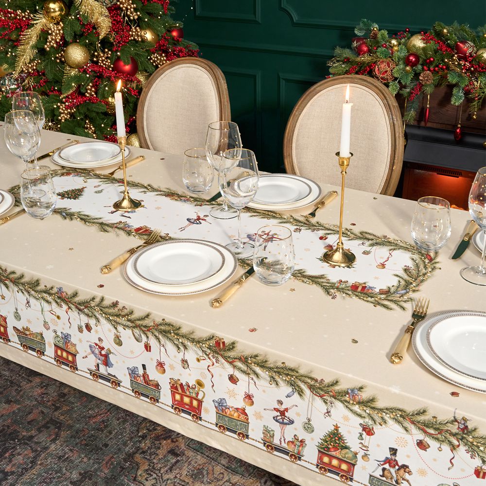 СКАТЕРТЬ "ЩЕЛКУНЧИК" 140Х300СМ БЕЖЕВЫЙ ,100%ХЛОПОК ,ТВИЛ