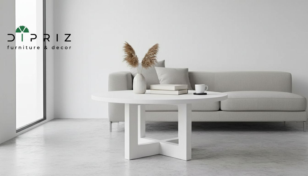 Журнальный столик, 100х100х45, Куклей, круглый, кофейный, деревянный, белый, Dipriz