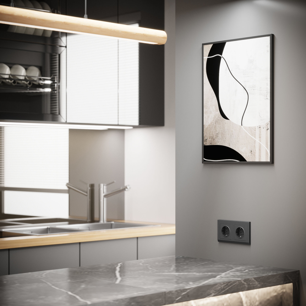 Розетка с заземлением и шторками (графит матовый)