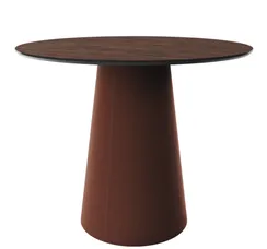 Стол обеденный Lagom D 100 см (орех / кирпичный, кожа)