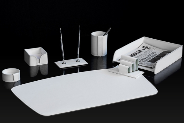 Настольный набор 7 предметов, кожа натуральная, цвет белый №16