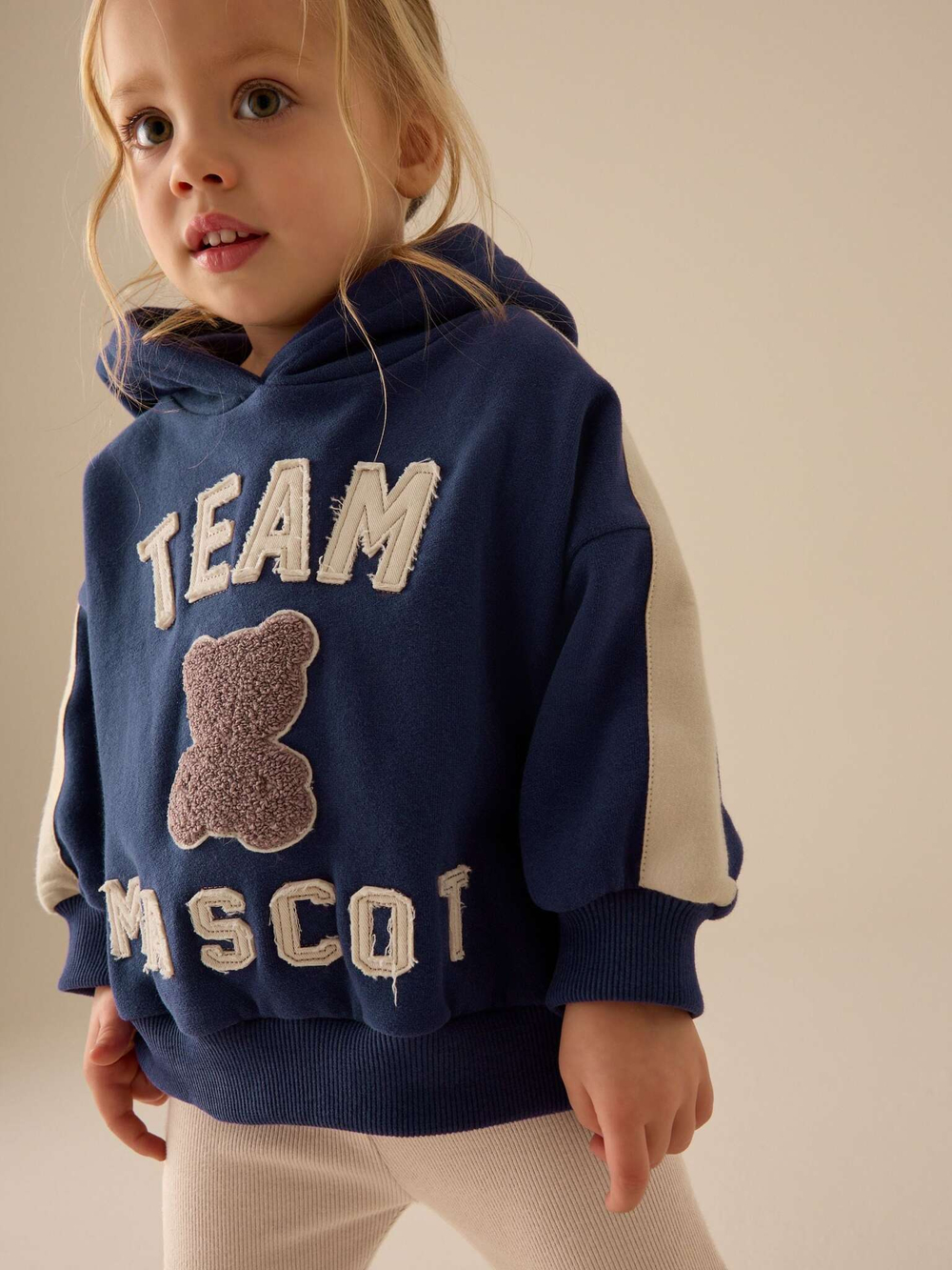 Толстовка с капюшоном и легинсы в комплекте для девочки Next E54-930, Темно-синий, Бежевый