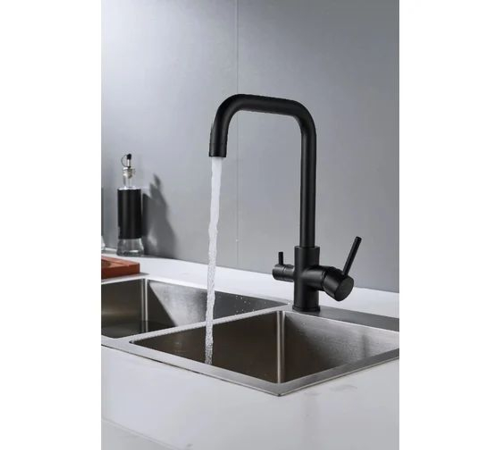 Смеситель для кухни с подключением фильтра питьевой воды, чёрный, S228H, SHEVANIK