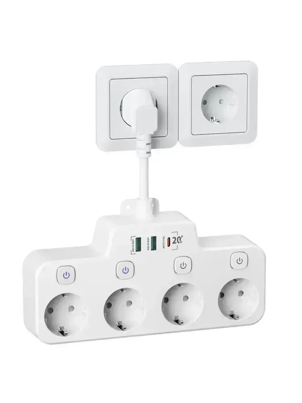 Kinglink Портативная мультирозетка с USB (европейский стандарт) 4 розетки Type F + 2 USB+1 Type-C