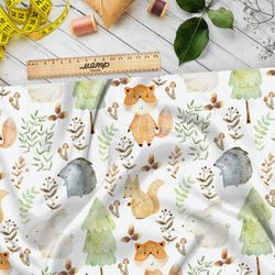 Ткань шелк Армани акварельные лесные зверята