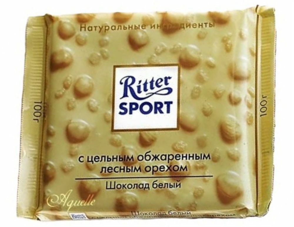 Шоколад Ritter Sport белый, цельный лесной орех, 100 гр