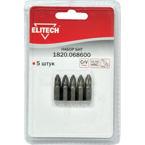 Набор бит ELITECH PZ2*25мм  5 предметов   1820.068600