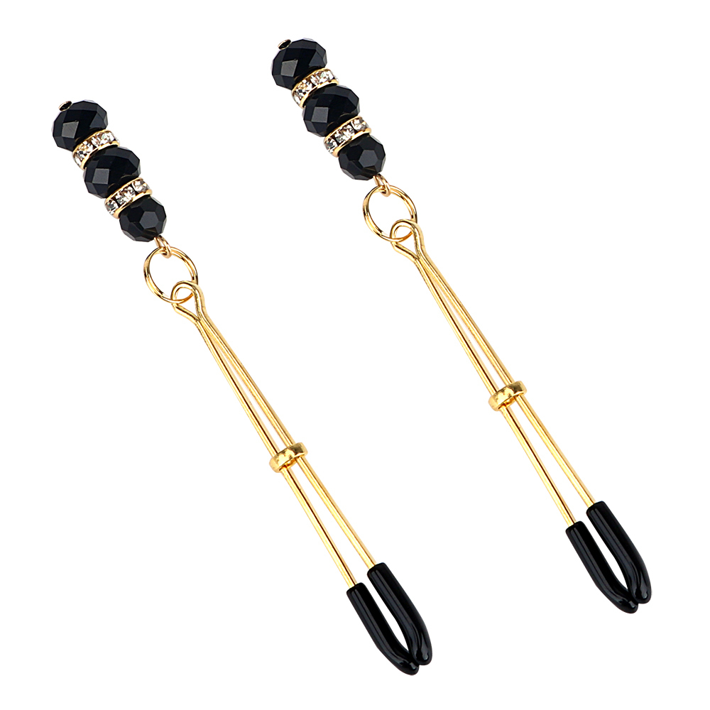 Зажимы на соски золото с черными бусинами