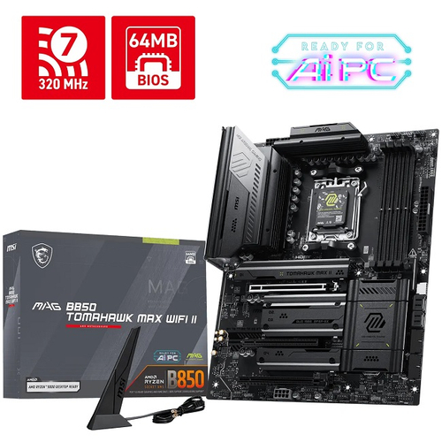 Материнская плата MSI MAG B850 TOMAHAWK MAX WIFI II (AM5/AMD B850/4xDDR5/3xPCI-Ex16/4xM.2/SB7.1/Wi-Fi/BT/GLAN/HDMI/ATX)