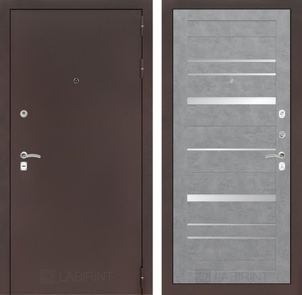 Входная дверь Лабиринт Classic (Классик) антик медь 20 Бетон светлый ,зеркальные вставки