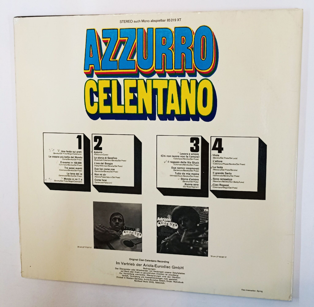 Винтажная виниловая пластинка LP Adriano Celentano Адриано  Челентано Azzurro 2LP (Germany 1971)
