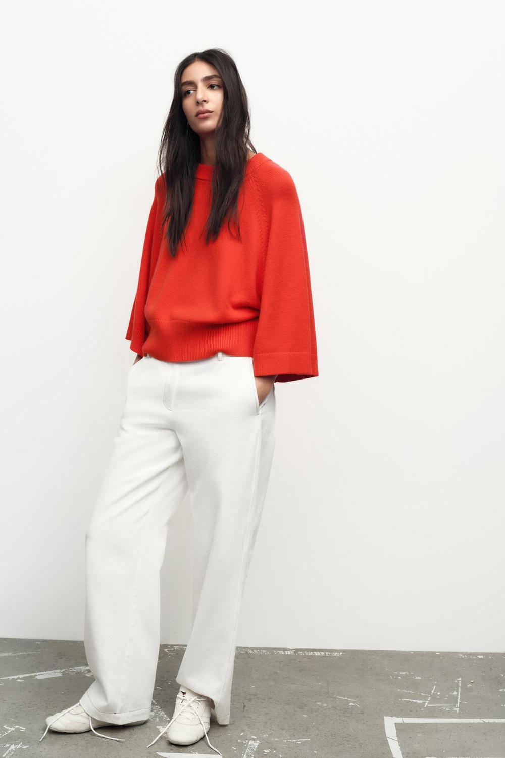 ZARA ВЯЗАНЫЙ СВИТЕР С ШИРОКИМИ РУКАВАМИ, КРАСНЫЙ