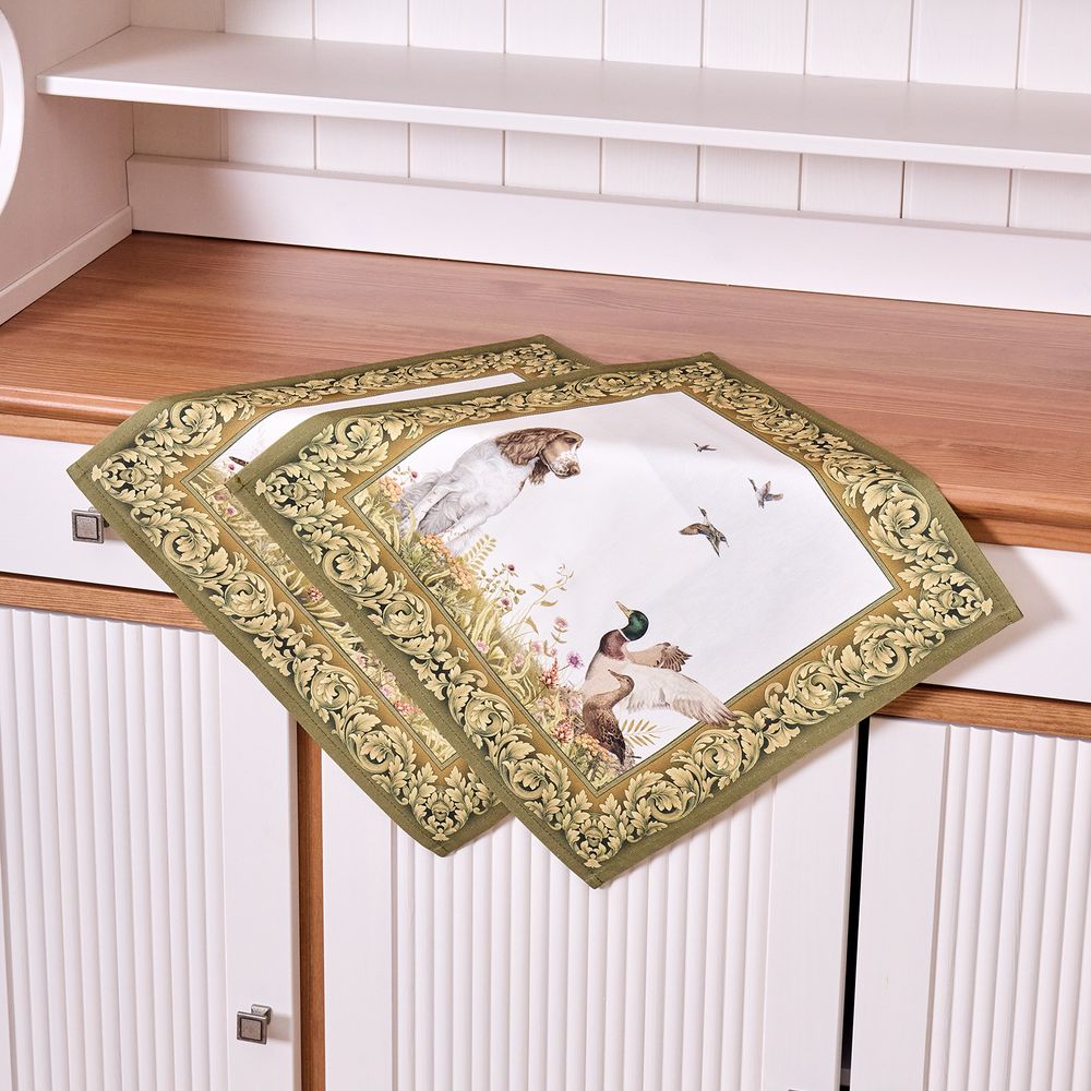 НАБОР САЛФЕТОК ИЗ 2-Х ШТ "ОХОТА" 40Х40СМ, ТВИЛ,100% ХЛОПОК, СОБАКА