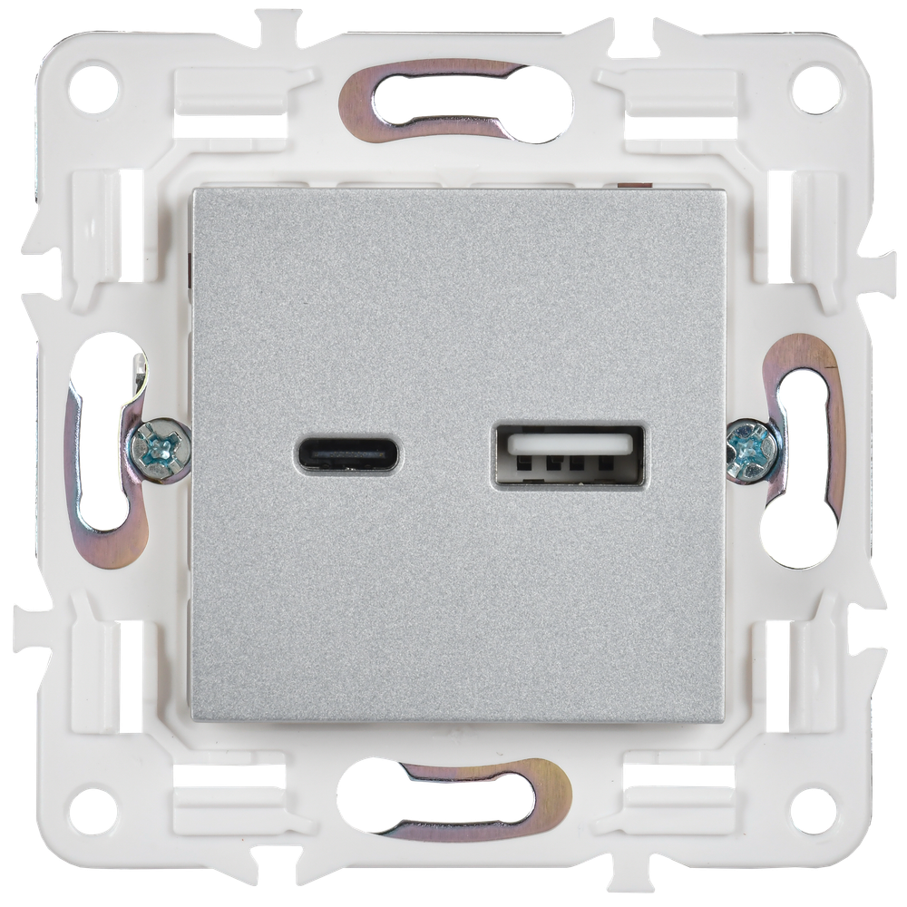 SKANDY Розетка USB A+C 18Вт SK-R13S серебряный IEK