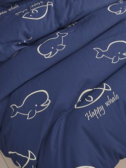 Постельное белье Сказка "Киты" 2-спальный Наволочка 70х70 см 2 шт Простынь на резинке 160х200 см Пододеяльник 175х215 см, перкаль