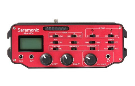 Микшер накамерный с предусилителем Saramonic SR-AX104 (1 стерео 3,5 мм, 2 моно-входа XLR)