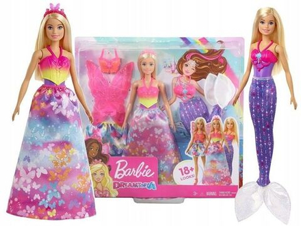 Кукла Mattel Barbie Dreamtopia - Барби с 3 разными красочными нарядами: русалка, фея и принцесса - Барби GJK40