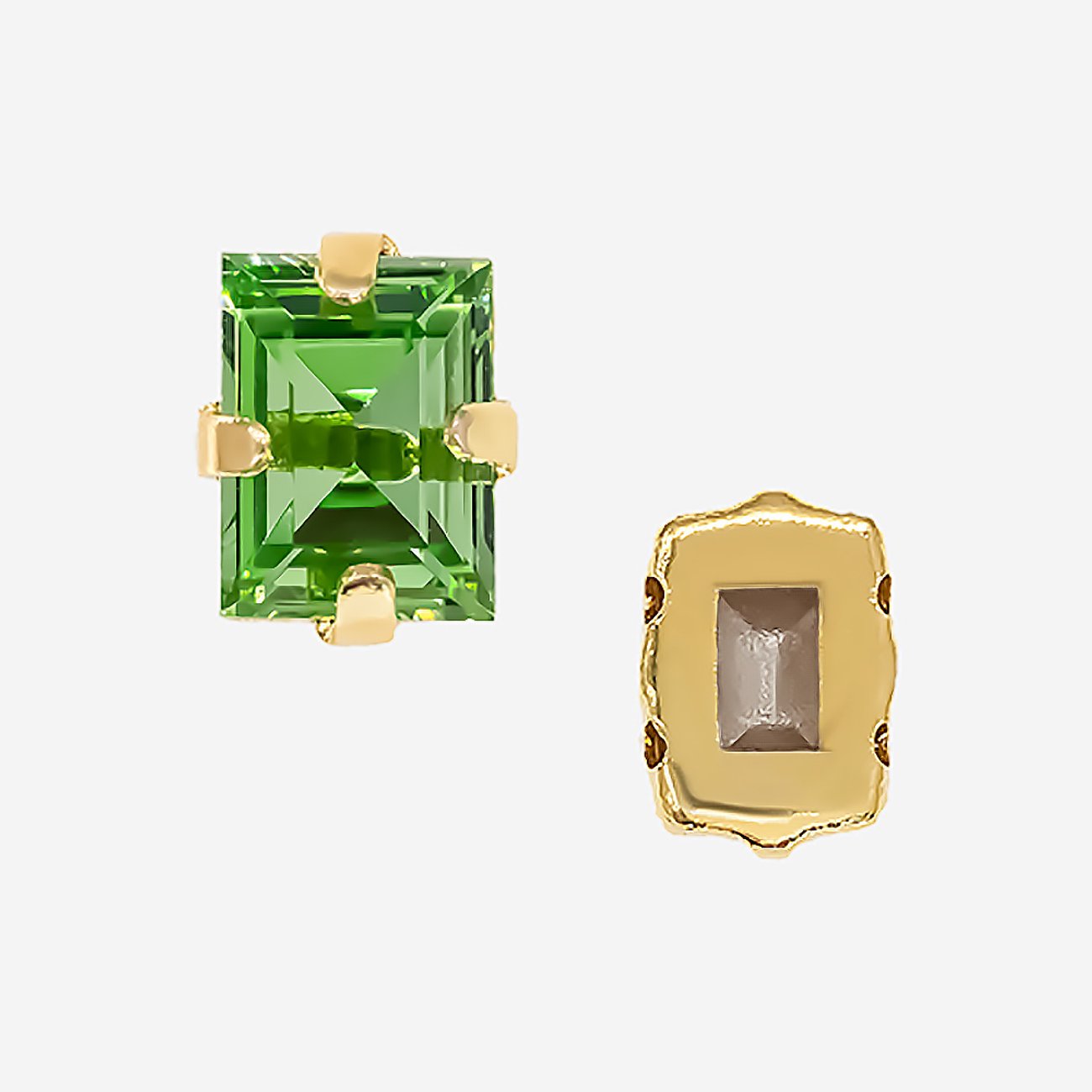 Кристалл Прямоугольник (Step Cut Fancy Stone) в цапах, оттенок "Перидот"/"Peridot", 9*7мм, позолота