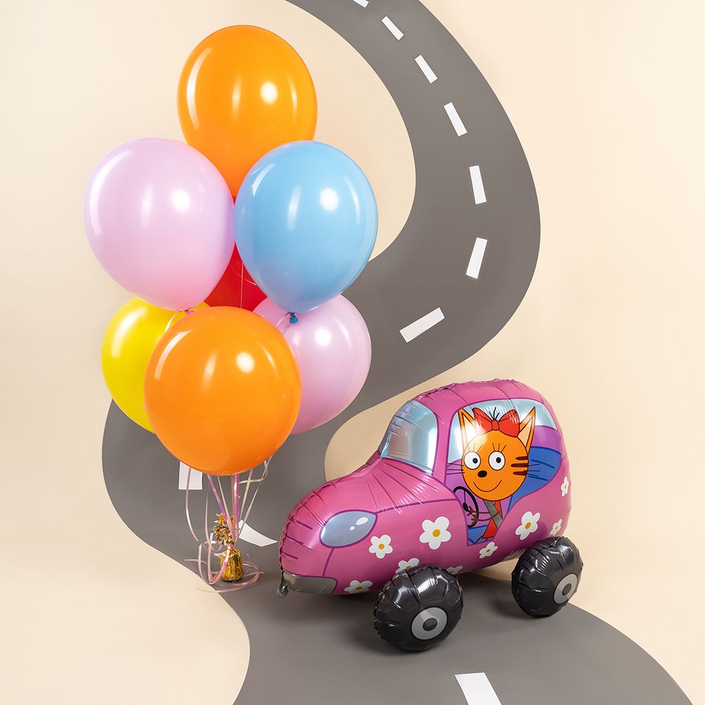 Шар 3D (29''/74 см) Фигура, Три Кота, Карамелька в машинке, 1 шт. в уп.