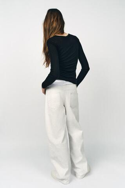 ZARA ФУТБОЛКА ИЗ СМЕСОВОЙ ШЕРСТИ, ЧЕРНЫЙ