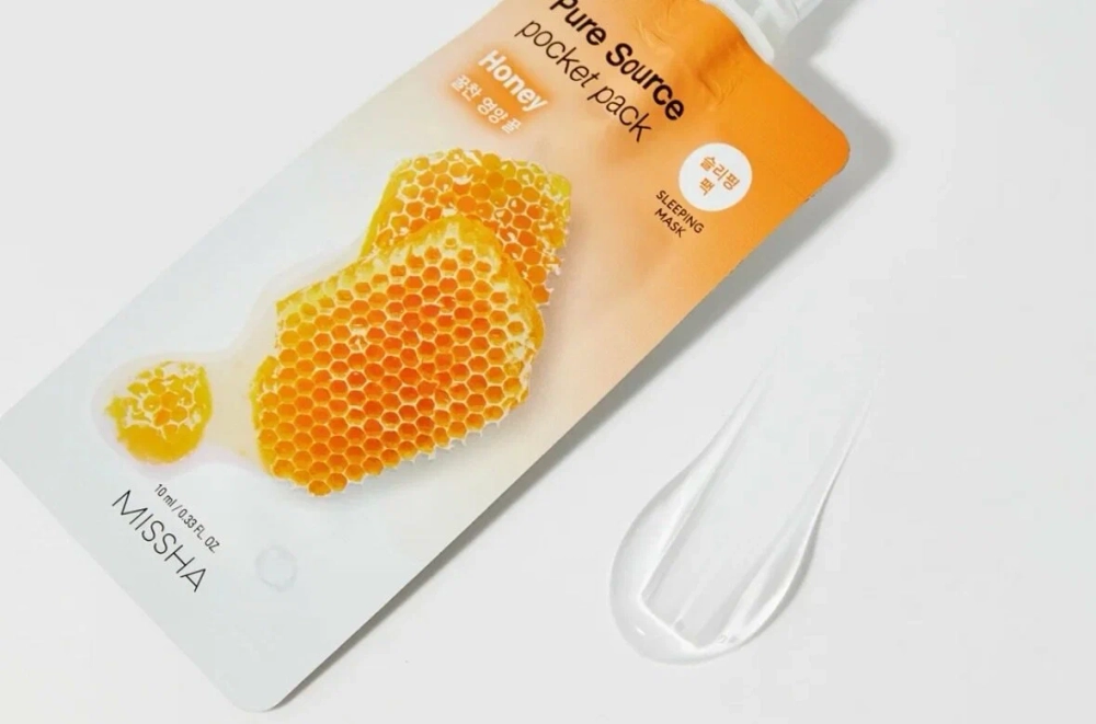 Missha Pure Source Pocket Pack - Honey, Ночная несмываемая маска для лица с экстрактом мёда, 10мл
