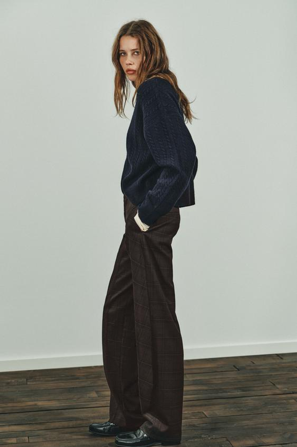 ZARA БРЮКИ В КЛЕТКУ С ДЕКОРАТИВНЫМИ ШВАМИ, ХАКИ