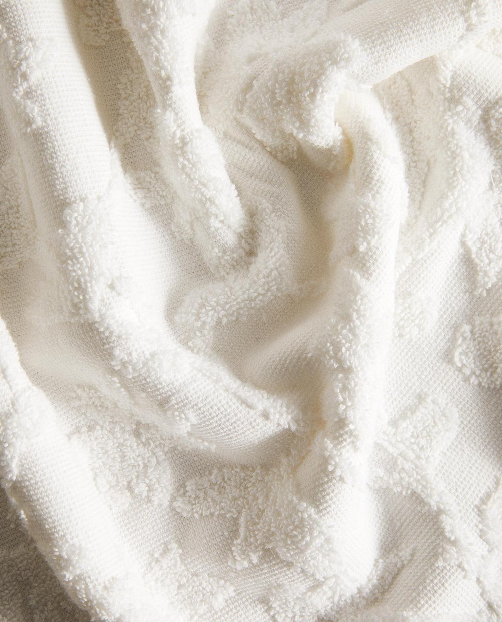 Zara Home - Жаккардовое банное полотенце с цветочным рисунком, белый, 30х50 см