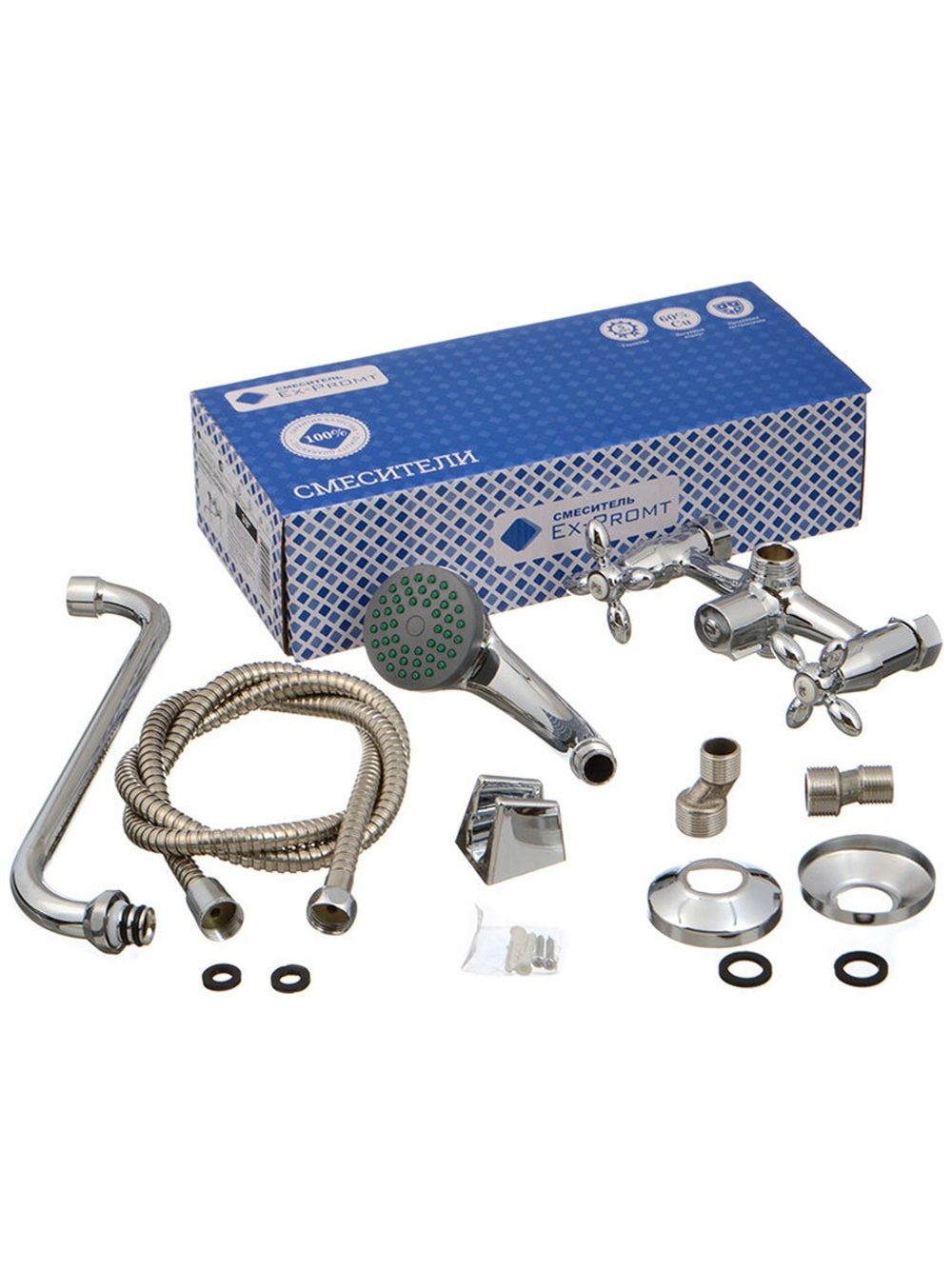 Смеситель для ванны Ex-Promt пластик ручка Крест/Cross 3/8" керамика, перекл.душа картридж Ex211.1-0