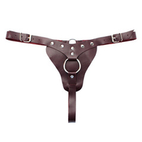 Бордовые кожаные трусики с кольцом под насадки БДСМ Арсенал Lady's Arsenal Arsenal Maroon Panties 67016