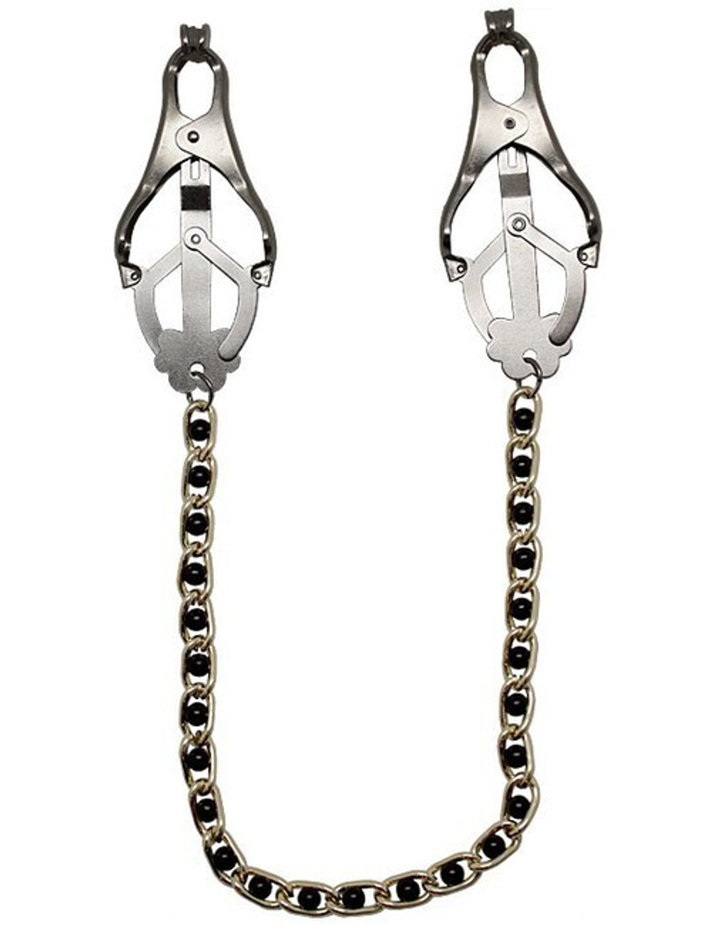Мощные зажимы для груди с золотистой цепочкой с черными бусинками (Цвет: серебряный, золотистый, черный)