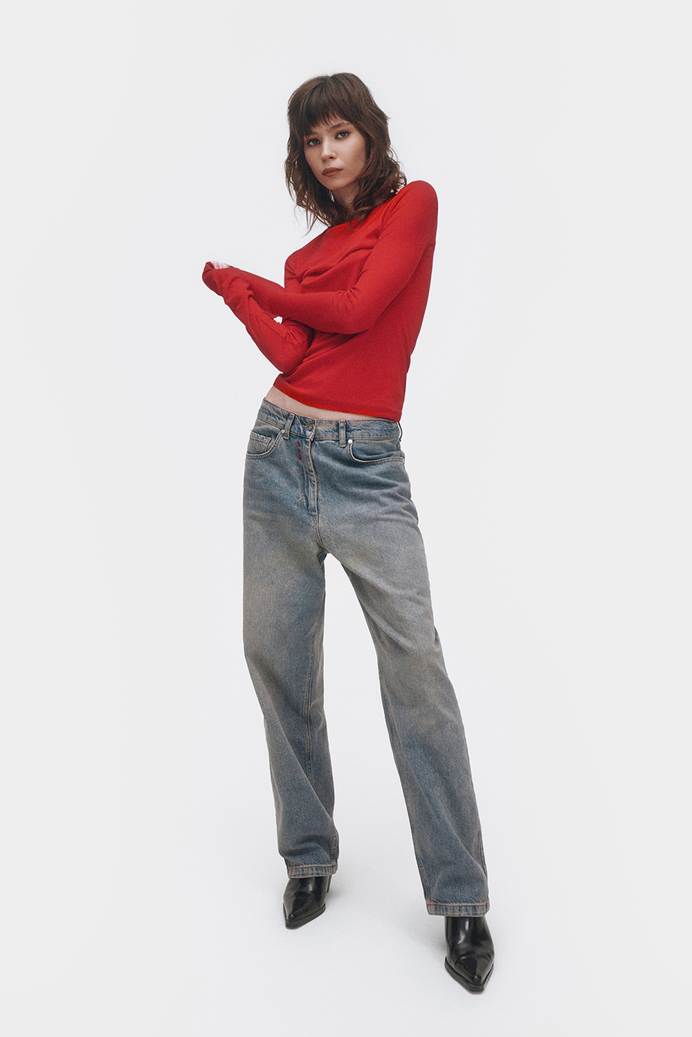 Джинсы женские широкие синего цвета Woman Jeans Wide Dirty Blue