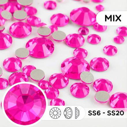 Стразы холодной фиксации из стекла, микс ss6 - ss20, Fuchsia