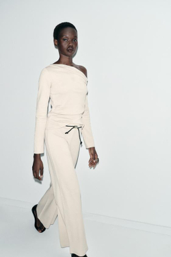 ZARA БРЮКИ-ПИКЕ С ПОЯСОМ, ЭКРЮ