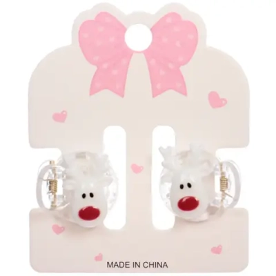 Заколки - крабы для волос 2шт на блистере «Новогодние друзья - Оленёнок Руперт», 2см (в пакете с подвесом)