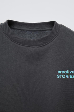 ZARA ОДНОТОННАЯ ТОЛСТОВКА С НАДПИСЬЮ, АНТРАЦИТОВО-СЕРЫЙ