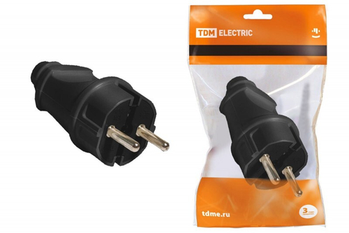 Вилка прямая с/з черная 16А TDM