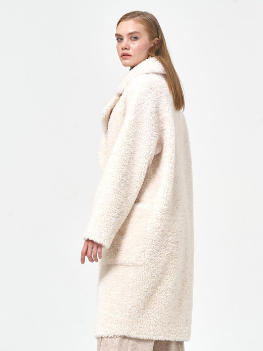 Шуба женская из шерсти мериноса чебурашка тедди, белая, SilverFox