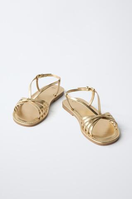 ZARA МЕТАЛЛИЗИРОВАННЫЕ БОСОНОЖКИ С РЕМЕШКАМИ, ЗОЛОТИСТЫЙ