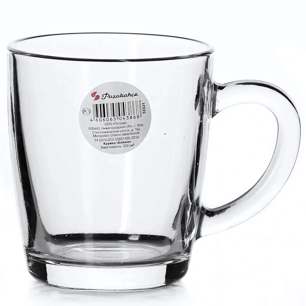 Кружка стеклянная 340мл «Бейзик» 55531SLBT
