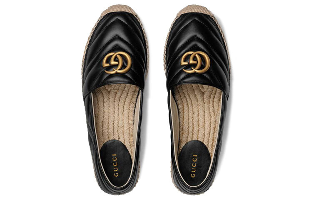 GUCCI Gucci first layer Cowhide logo fashion Fisherman flat shoes women's black