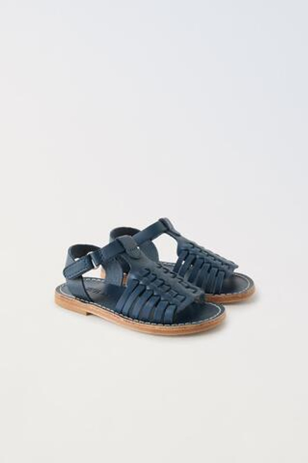 ZARA ПЛЕТЕНЫЕ КОЖАНЫЕ САНДАЛИИ, СИНИЙ