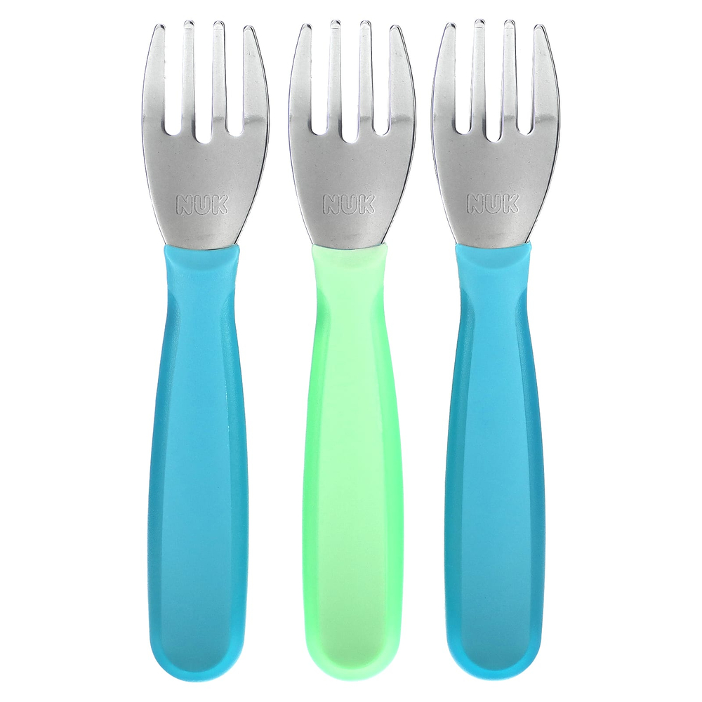 NUK, Набор вилок для столовых приборов Kiddy, для детей от 18 месяцев, синий и зеленый, 3 шт.