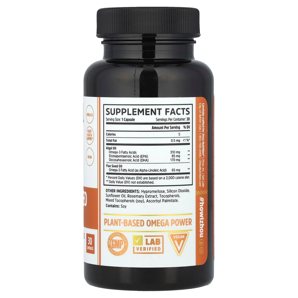 Zhou Nutrition, Омега на растительной основе, 30 капсул