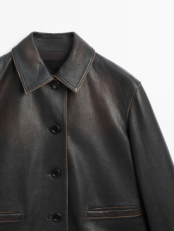 Massimo Dutti Короткая куртка из кожи наппа, черный