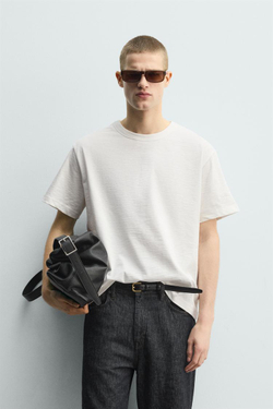 ZARA ФУТБОЛКА RELAXED FIT ИЗ РЕЛЬЕФНОЙ ТКАНИ, БЕЛЫЙ