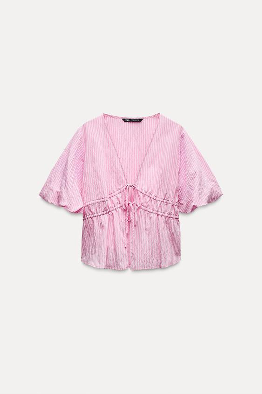 ZARA ТОП В ПОЛОСКУ С БАНТИКАМИ, РОЗОВЫЙ/БЕЛЫЙ