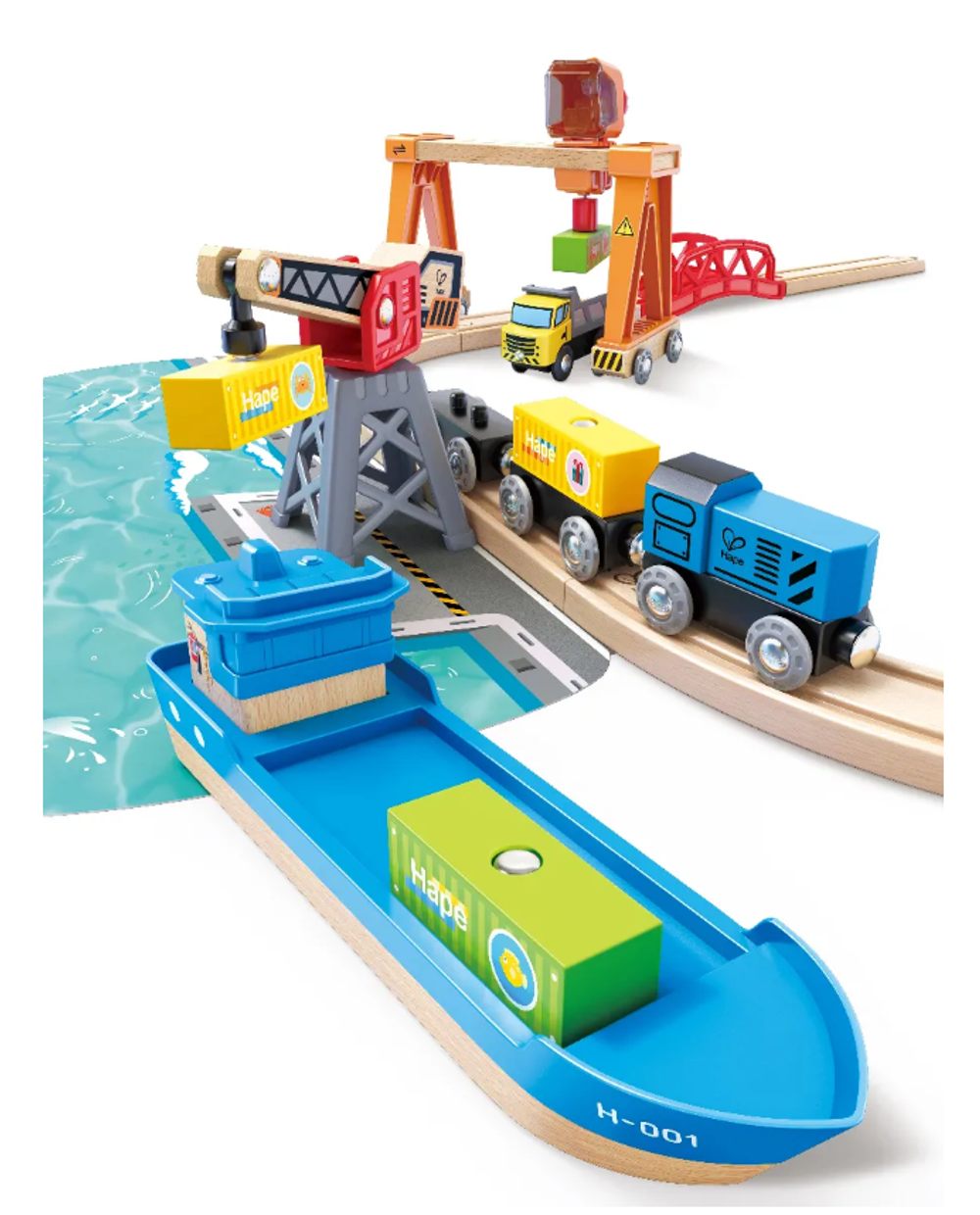 Детская деревянная Железная дорога "Подъемно-погрузочная гавань"